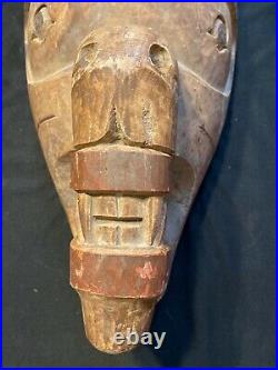 Antique Large Pacific Northwest Wooden WOLF Face Mask Folk Art Signed L B
