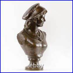 Antique Large Patinated Bronze Sculpture Young Lady Bust Signed Spillias 20th C