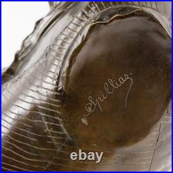 Antique Large Patinated Bronze Sculpture Young Lady Bust Signed Spillias 20th C