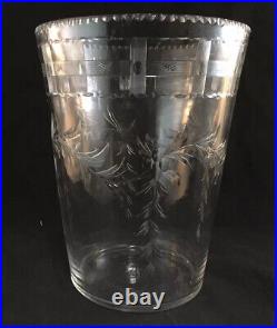 Antique Large Signed Hawkes Wheel Cut Etched Glass Vase With Cut Floral Swags