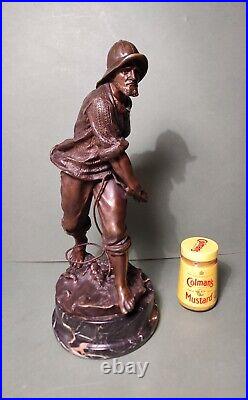 Antique Large Solid Bronze Figure Of A Mariner Fisherman Signed Antoine Bofill
