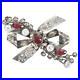 Antique Large Sterling Vermeil Ribbon Brooch HOBE Sign Ruby Clear Crystal 137jy
