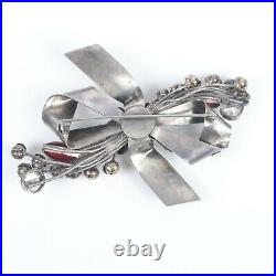 Antique Large Sterling Vermeil Ribbon Brooch HOBE Sign Ruby Clear Crystal 137jy