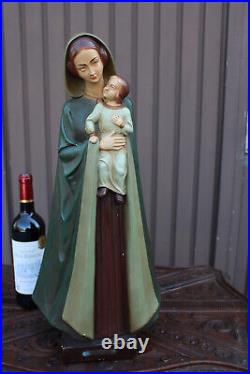 Antique Large flemish our lady vlaamse wegen statue madonna child signed