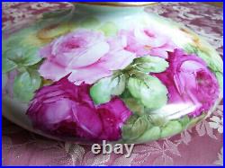 Antique Limoges Squat Vase Hand Painted Roses and Gold artist signed Kimmel