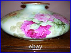 Antique Limoges Squat Vase Hand Painted Roses and Gold artist signed Kimmel