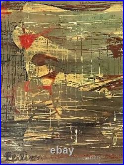 Antique MID Century Modern Abstract Oil Painting Old Vintage Signed 1957
