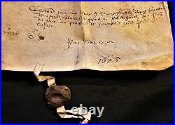 Antique Manuscript On A Very Large Parchment With 2 Mounted Wax Seals 1625