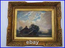 Antique Masterful American Landscape Painting With Ornate Large Frame 14 By 18