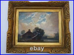 Antique Masterful American Landscape Painting With Ornate Large Frame 14 By 18