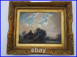 Antique Masterful American Landscape Painting With Ornate Large Frame 14 By 18