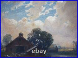 Antique Masterful American Landscape Painting With Ornate Large Frame 14 By 18