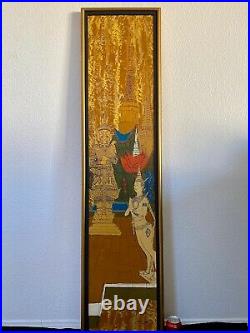 Antique Mid Century Modern Abstract Asian Thai Burmese Oil Painting, Signed