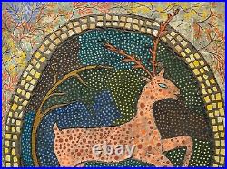 Antique Mid Century Modern Outsider American Folk Art Mosaic Painting, Signed