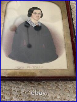 Antique Miniature Painting Of Lady Large Leather Case Signed E Herve