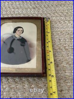 Antique Miniature Painting Of Lady Large Leather Case Signed E Herve