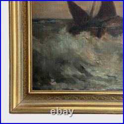 Antique Nautical Seascape at Sunset with Sailboats, Signed(OOC)/Romantic/Turner