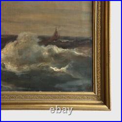 Antique Nautical Seascape at Sunset with Sailboats, Signed(OOC)/Romantic/Turner