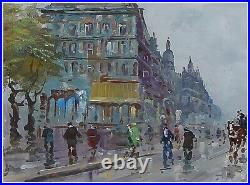 Antique Oil Canvas Parisian Urban View Sign Mario Cortiello Italy Rare Old 20th