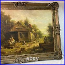Antique Oil On Canvas Painting By Henry T. Harvey Cotters Meal 6824 SIGNED