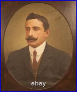 Antique Oil On Canvas Portrait A Noblema Suit Mustache Sign Europe Rare Old 20th