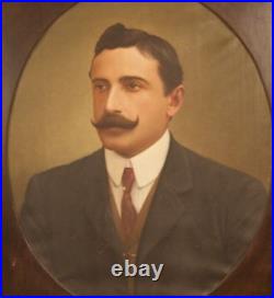 Antique Oil On Canvas Portrait A Noblema Suit Mustache Sign Europe Rare Old 20th