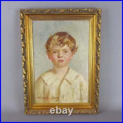 Antique Oil On Canvas Portrait Painting of A Young Boy Signed 1917s IN UK