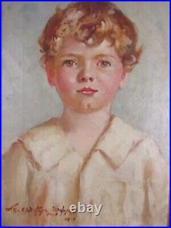 Antique Oil On Canvas Portrait Painting of A Young Boy Signed 1917s IN UK