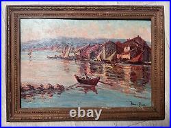 Antique Oil Original Painting signed Maritime Landscape, Seascape