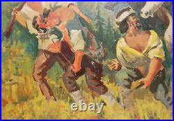 Antique Oil Painting Large Impressionist Forest Landscape Portrait Rebels
