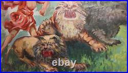 Antique Oil Painting Large Impressionist Portrait Tarzan Animals