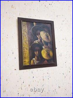 Antique Oil Painting On Canvas By H. Fang Artist Vintage Signed Old Wood Frame