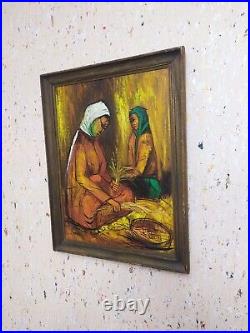 Antique Oil Painting On Canvas By JAMES. Artist Vintage Signed Old Wood Frame