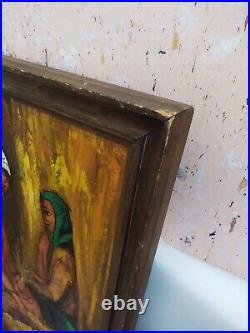 Antique Oil Painting On Canvas By JAMES. Artist Vintage Signed Old Wood Frame