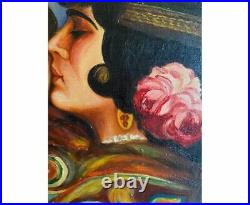 Antique Oil Painting On Canvas Women & Baby Realism Portrait Signed & Dated 1927