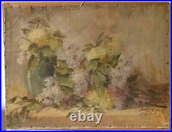 Antique Oil Painting Painting signed Jakub Obrovsky, Still Life, Bouquet Flowers