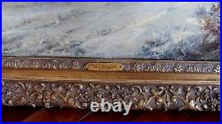 Antique Oil Painting Troika Attacked by Wolves Adolf Schreyer 1868 Museum