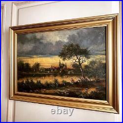 Antique Oil Painting on Canvas Signed S. Dorion Oil Rig Tug