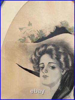 Antique Original Art Illustration Gibson Girl Watercolor Signed Franceline Lewis
