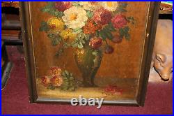 Antique P Verdi Signed Painting Bouquet Of Flowers In Vase Wood Frame Large