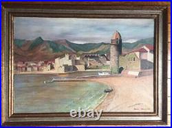 Antique Painting Oil Canvas Collioure Port André Chatenet Sign Art Rare Old 20th