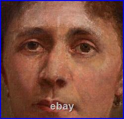 Antique Painting Oil On Canvas Portrait Woman Joseph Auguste Sign Rare Old 19th