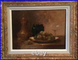 Antique Painting Oil On Canvas Still Life Apples Signed Leroy Art Rare Old 19th