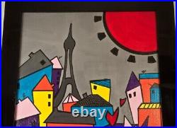 Antique Painting Oil The Eiffel Tower Signed Street Art Paris Rare Frame 20th