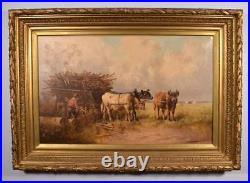 Antique Painting of a Pastoral Scene with Cows/Oxen by P. Schouten (1860-1922)