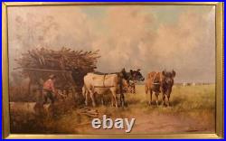 Antique Painting of a Pastoral Scene with Cows/Oxen by P. Schouten (1860-1922)