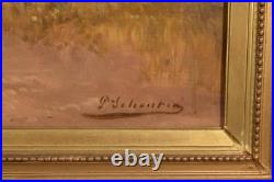 Antique Painting of a Pastoral Scene with Cows/Oxen by P. Schouten (1860-1922)