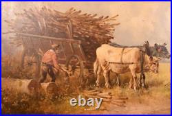 Antique Painting of a Pastoral Scene with Cows/Oxen by P. Schouten (1860-1922)