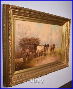 Antique Painting of a Pastoral Scene with Cows/Oxen by P. Schouten (1860-1922)