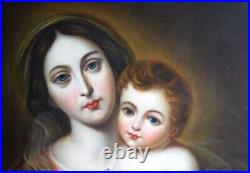 Antique Rare Large Pastel Painting Virgin Mary & Baby Wood Frame Signed 1864
